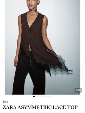 Zara Brown Sleeveless Asymmetric Lace-Trim Top